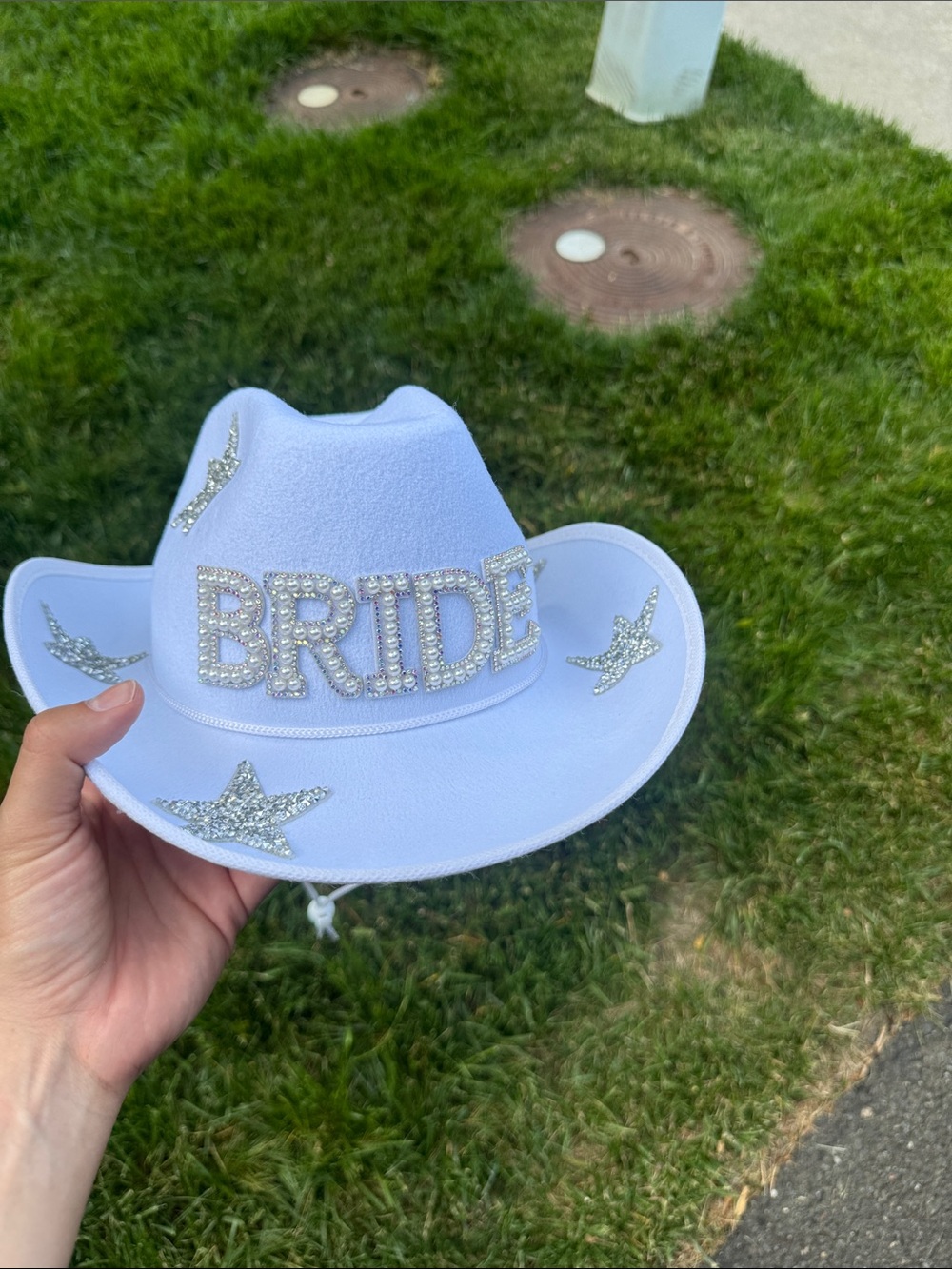 Bride Embellished Cowboy Hat - White
